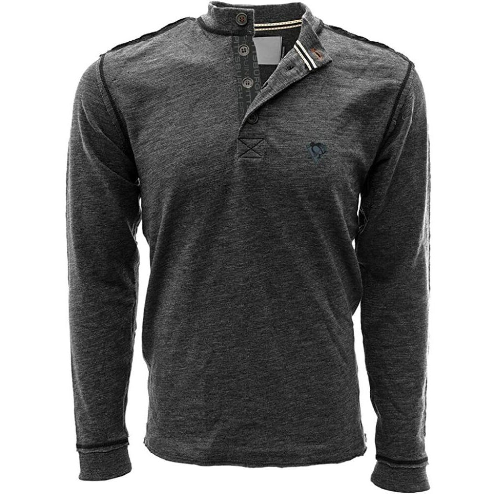 LEVELWEAR - Men's NHL Pittsburgh Penguins Crush Shadow Text Henley, Gray, M, NWT